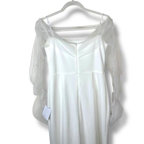 Lulus Bridal NWT Beautifully Beloved White Mesh Off-the-Shoulder Gown Maxi Dress - Picture 8 of 10
